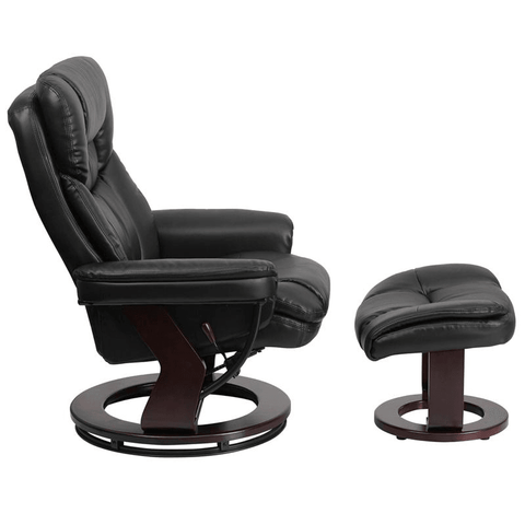 Contemporary Multi-Position Recliner and Curved Ottoman with Swive